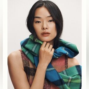 Anthropologie Maeve Preppy Lightweight Wool Plaid Scarf NWT